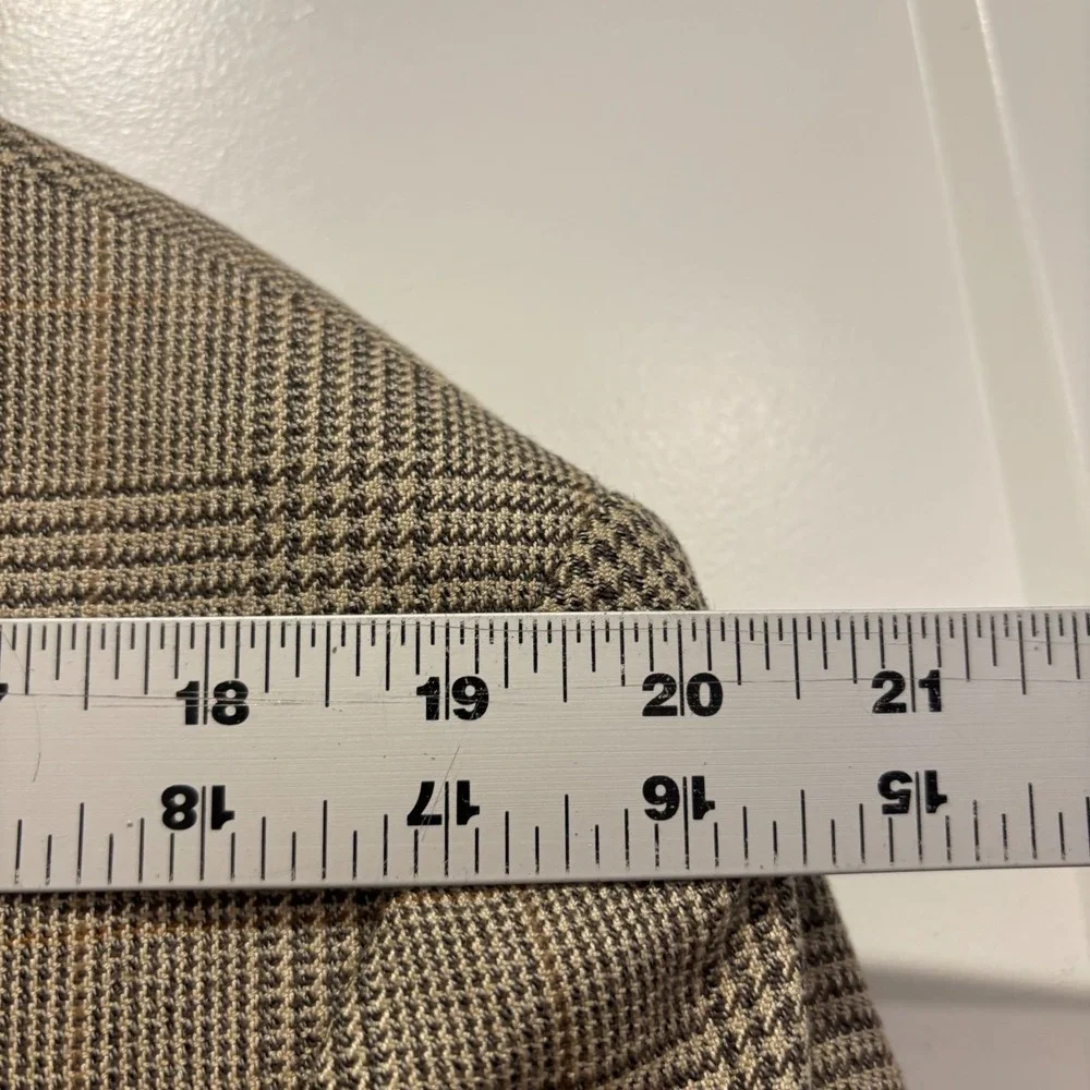 Woolrich Mens 42L Glen Plaid Blazer Brown Tan Wool Sport Coat Tailored in USA